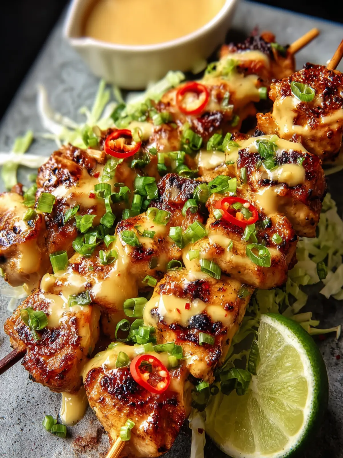 Bang Bang Chicken Skewers Recipe with Creamy Spicy Sauce First Image