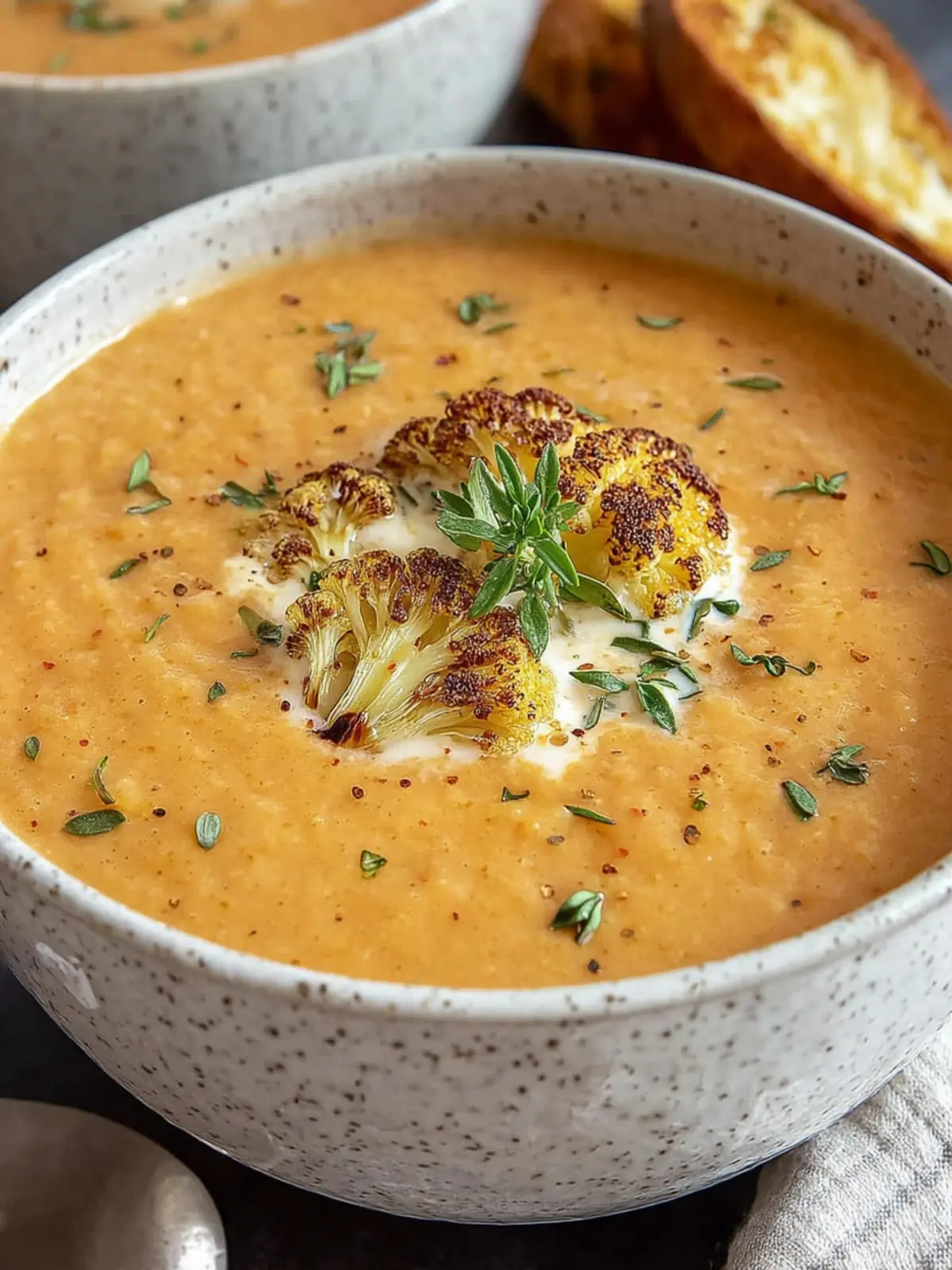 Creamy Roasted Cauliflower White Bean Soup with Thyme First Image