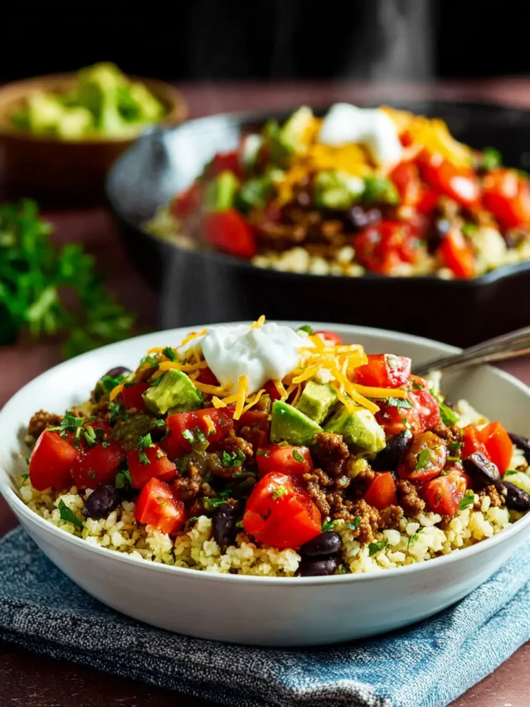 Ground Beef Cauliflower Rice Taco Bowls First Image