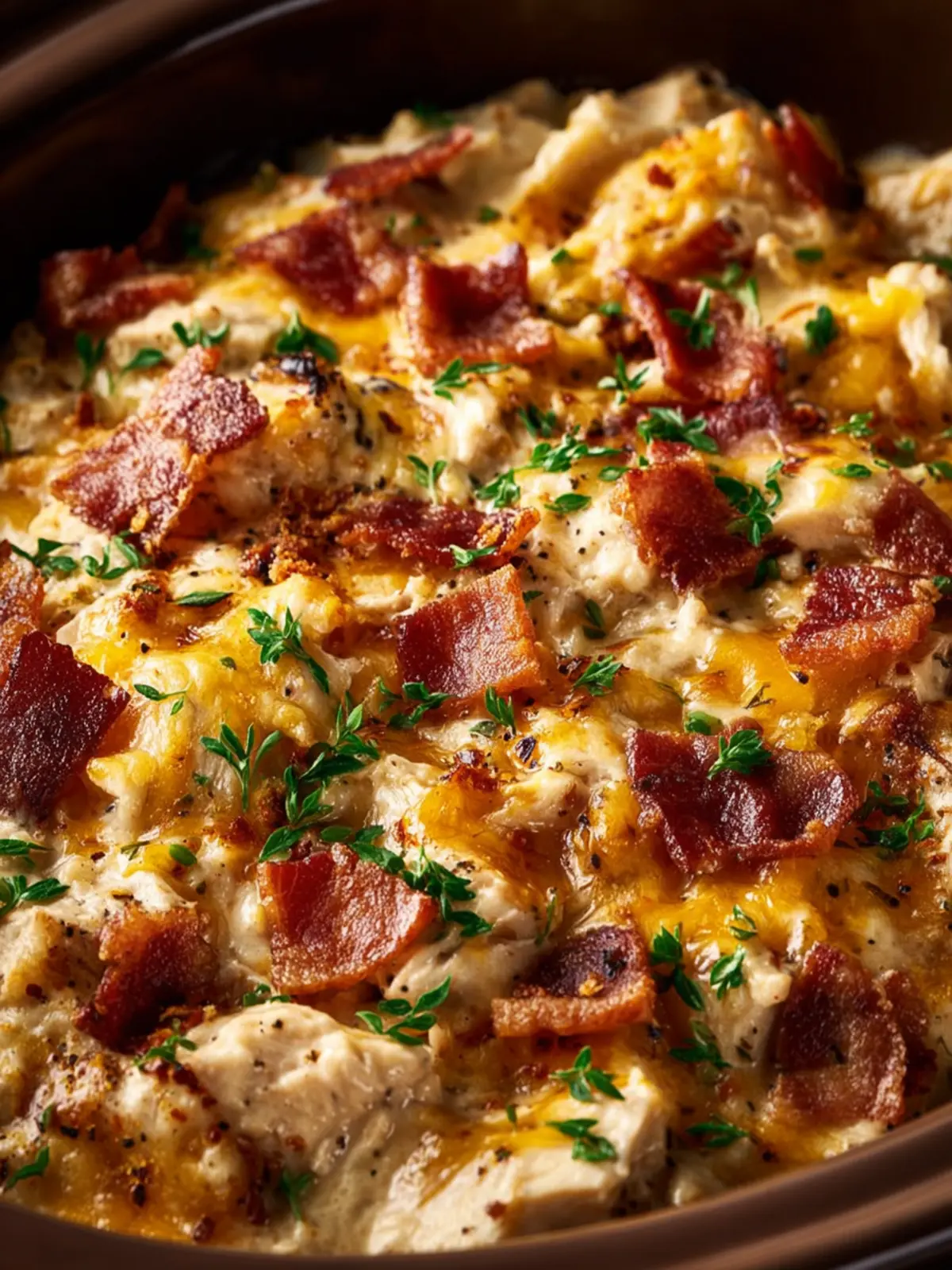 Slow Cooker Cheesy Bacon Ranch Chicken Casserole First Image