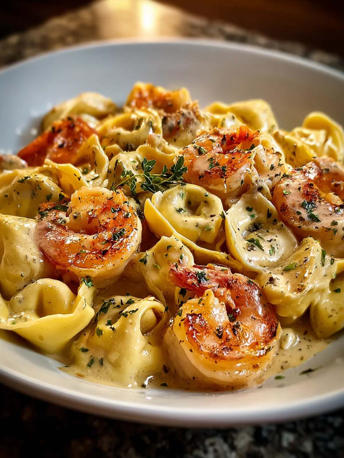 Indulge in Creamy Shrimp: Decadent Garlic Alfredo Tortellini